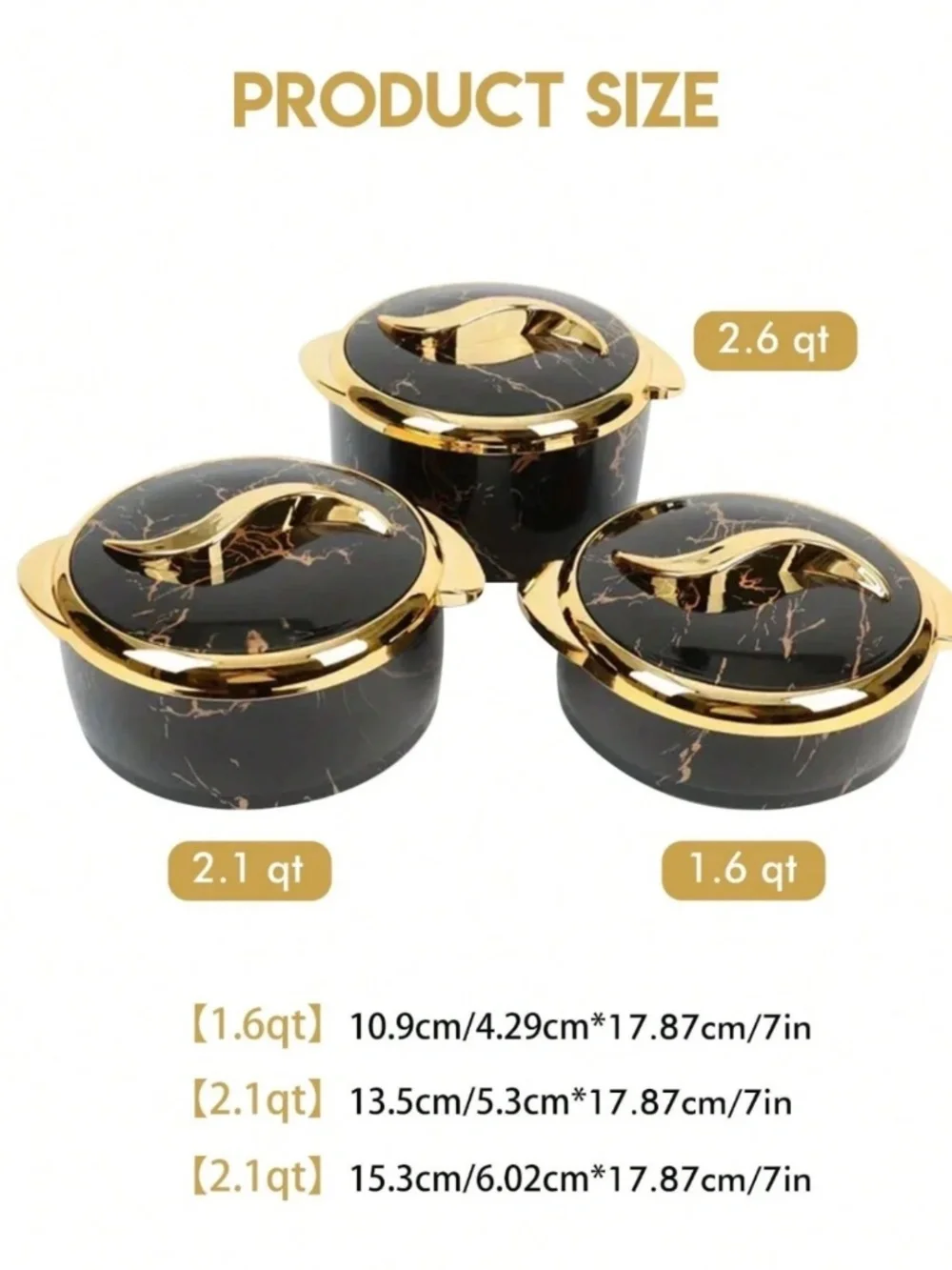3Pcs Golden Touch Insulated Stainless-Steel Food Warmer